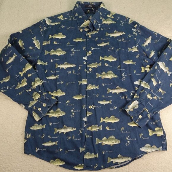 Nautica Other - Nautica Blue Multi Species Fish L/S Shirt Large